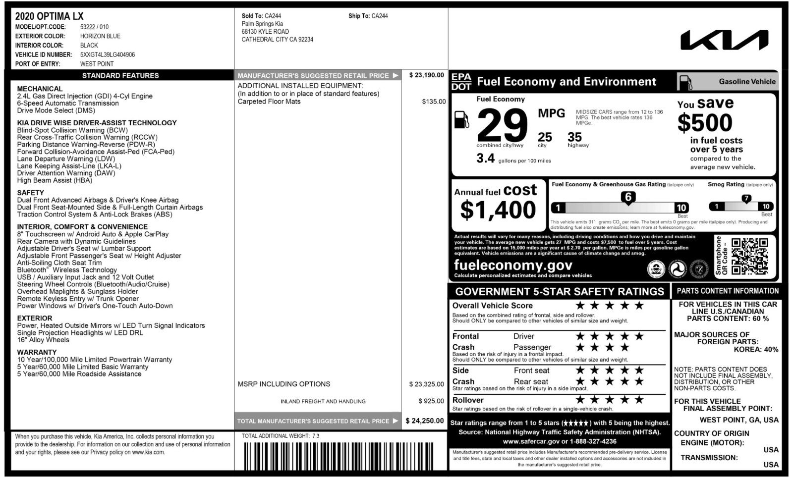 Used 2020 Kia Optima LX image 44
