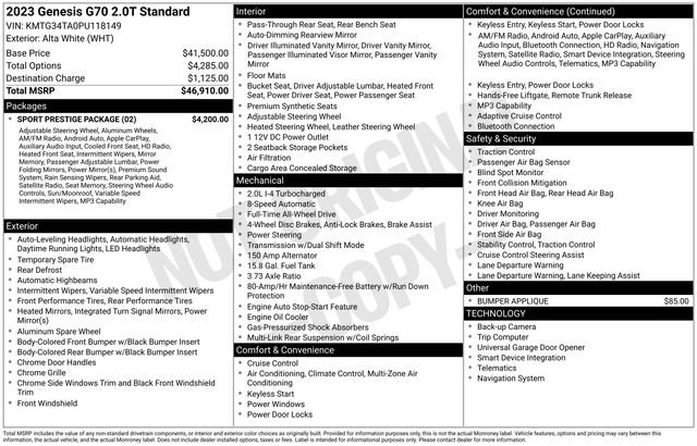 Used 2023 Genesis G70 2.0T w/ Sport Prestige Package image 38