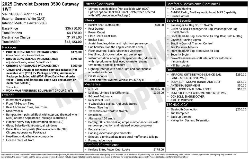 New 2025 Chevrolet Express 3500 w/ Power Convenience Package RWD image 25