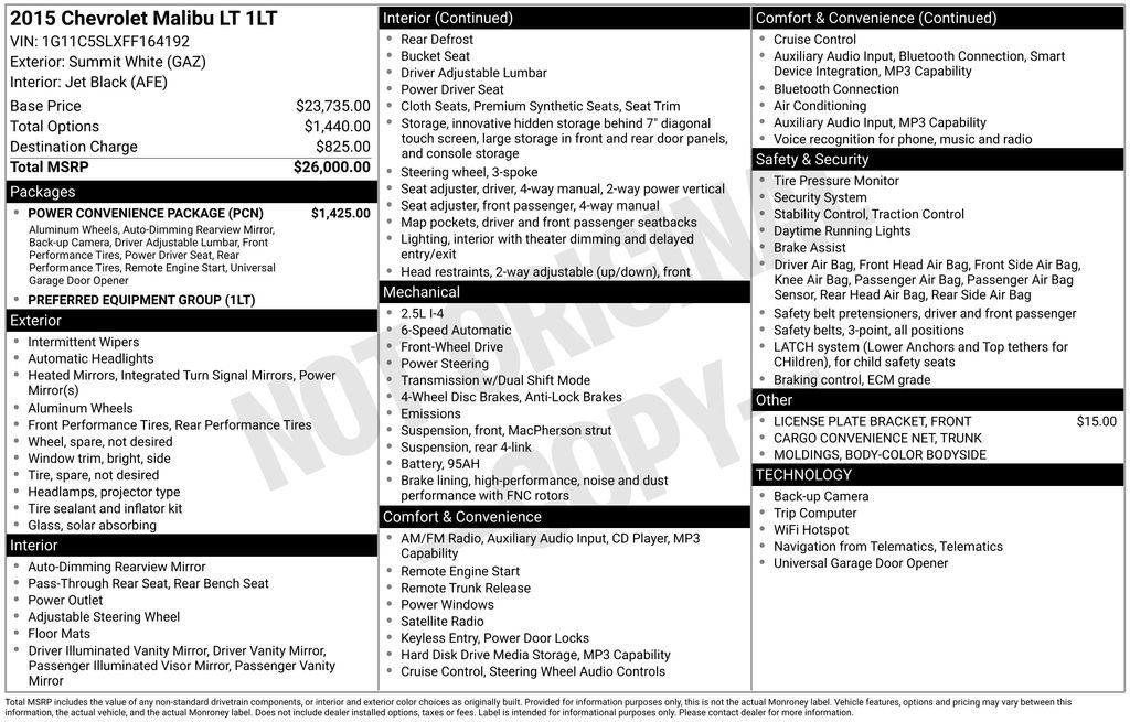 Used 2015 Chevrolet Malibu LT w/ Power Convenience Package image 4