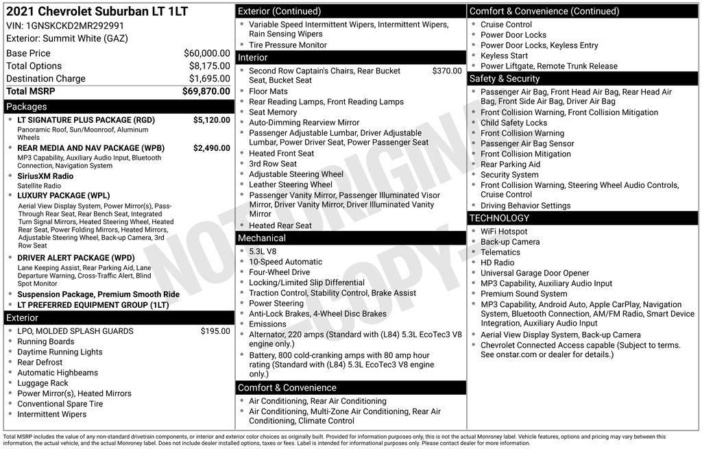 Used 2021 Chevrolet Suburban LT w/ LT Signature Plus Package AWD/4WD image 29