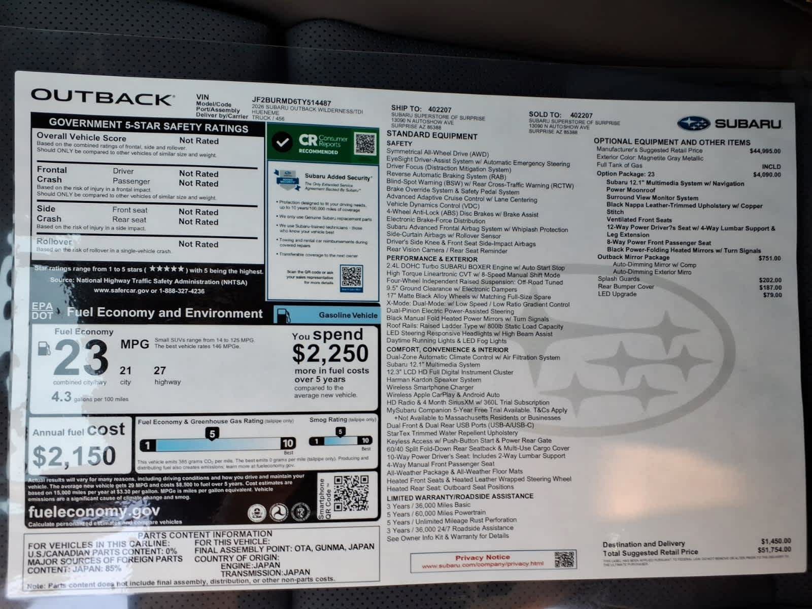 New 2026 Subaru Outback Wilderness AWD/4WD image 40
