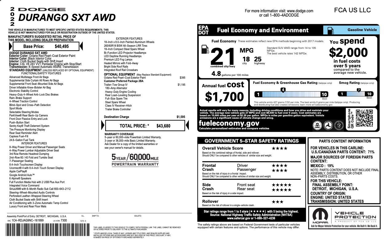 Used 2022 Dodge Durango SXT w/ Trailer Tow Group IV AWD/4WD image 2
