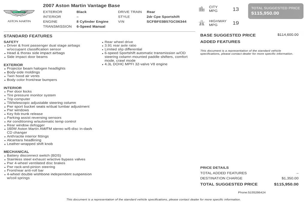 Used 2007 Aston Martin V8 Vantage Coupe RWD image 3