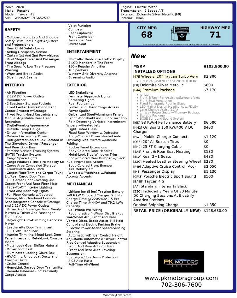 Used 2020 Porsche Taycan 4S image 89