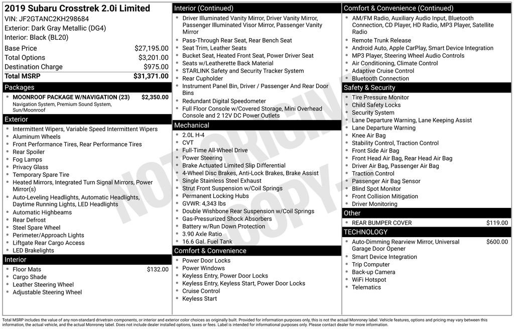 Used 2019 Subaru Crosstrek 2.0i Limited w/ Moonroof Package w/Navigation image 26