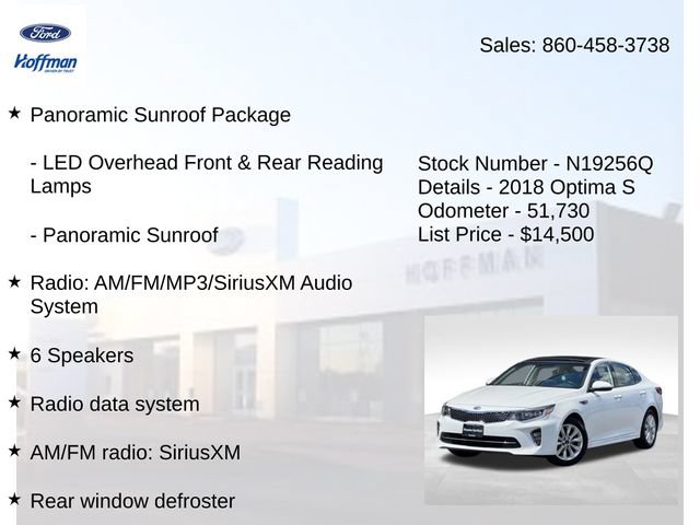 Used 2018 Kia Optima S w/ Panoramic Sunroof Package FWD image 5