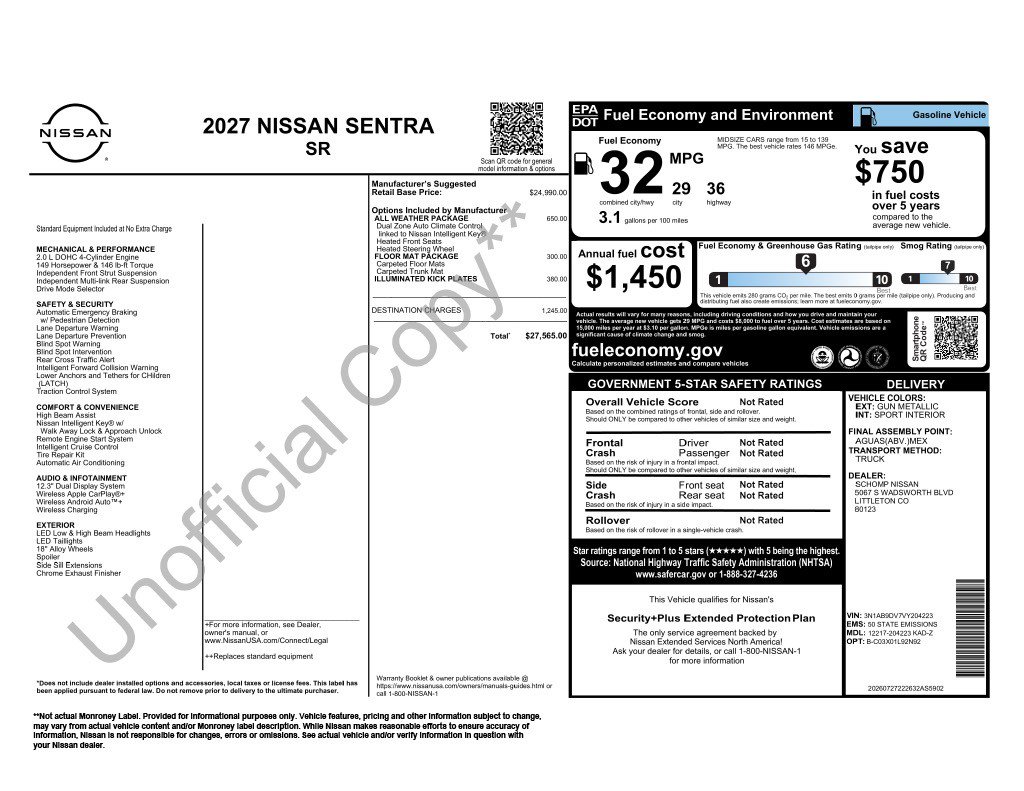 New 2027 Nissan Sentra SR w/ SR All Weather Package FWD image 11