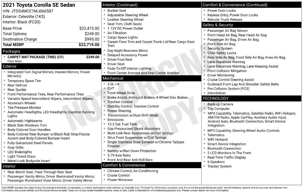 Used 2021 Toyota Corolla SE w/ Carpet Mat Package (TMS) FWD image 4