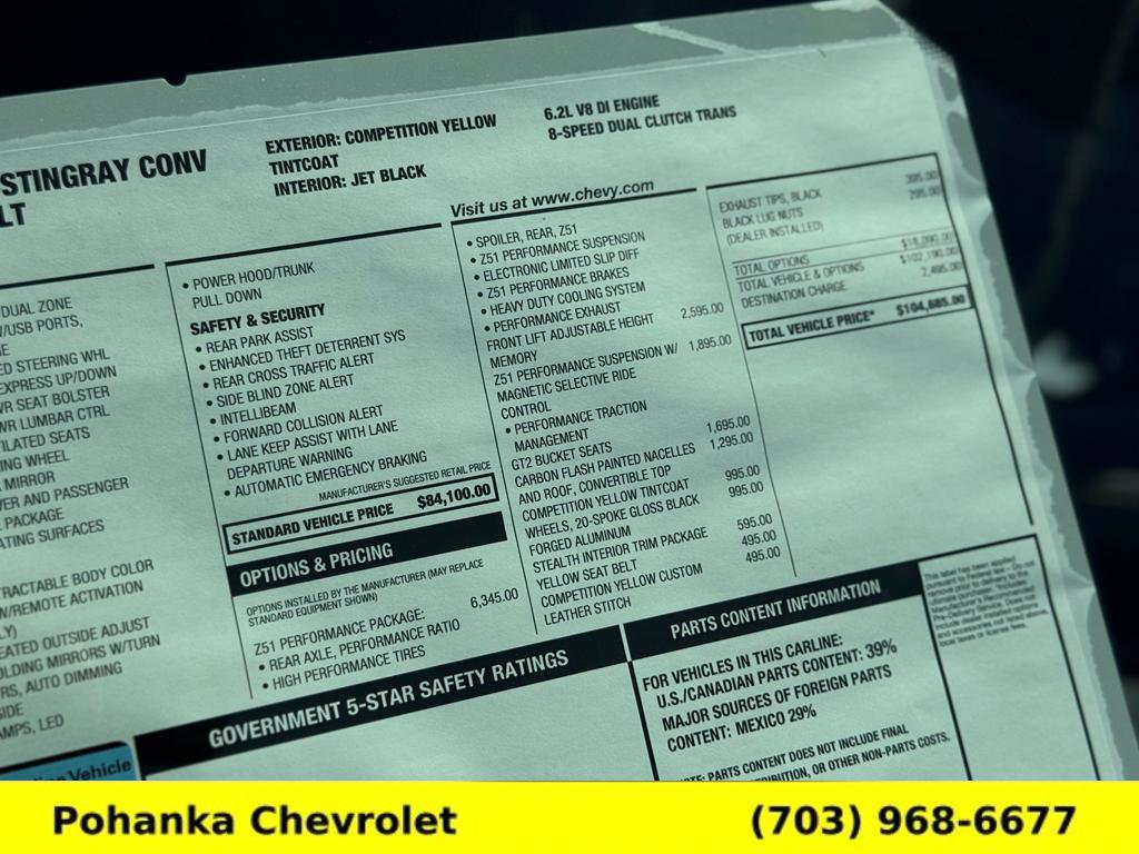 New 2026 Chevrolet Corvette Stingray Preferred Conv w/ Z51 Performance Package RWD image 17