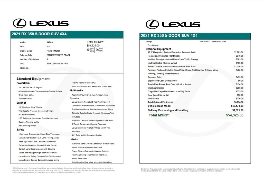 Used 2021 Lexus RX 350 AWD w/ Premium Package image 3