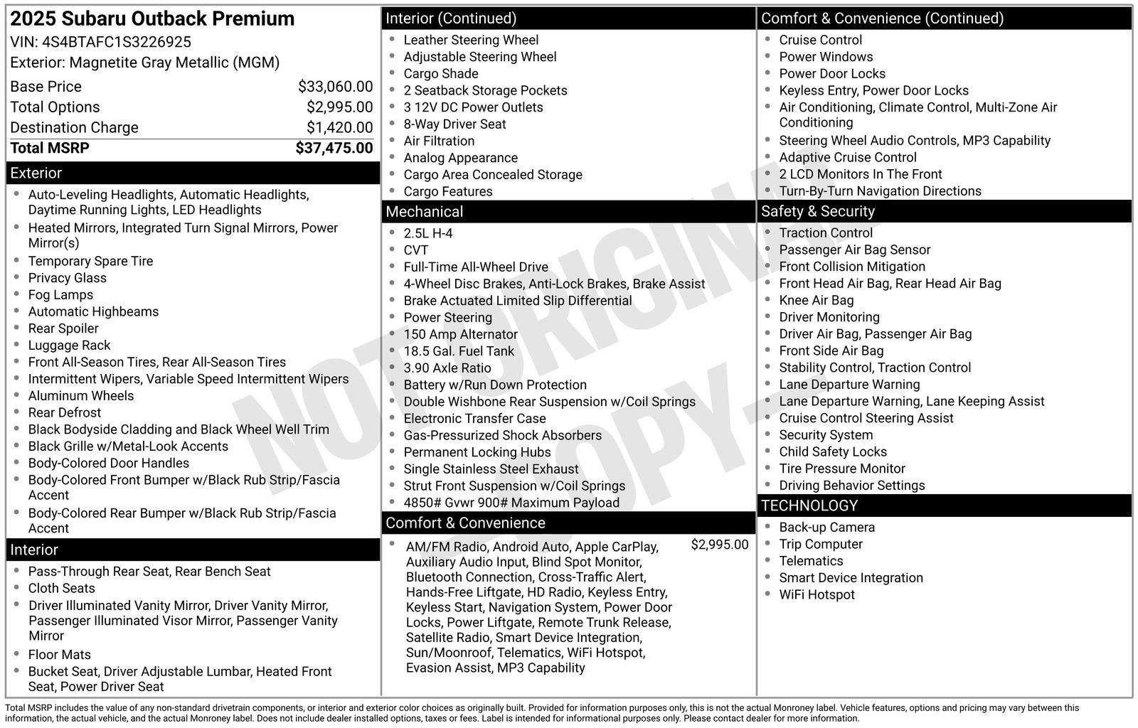 Certified 2025 Subaru Outback Premium AWD/4WD image 34