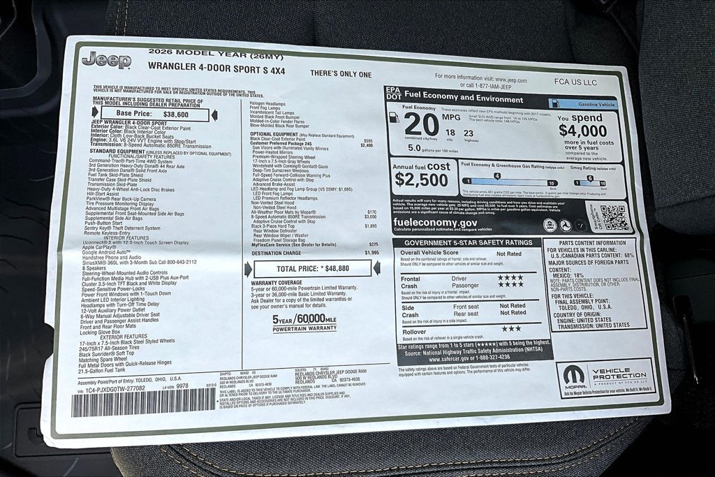 New 2026 Jeep Wrangler Unlimited Sport AWD/4WD image 33