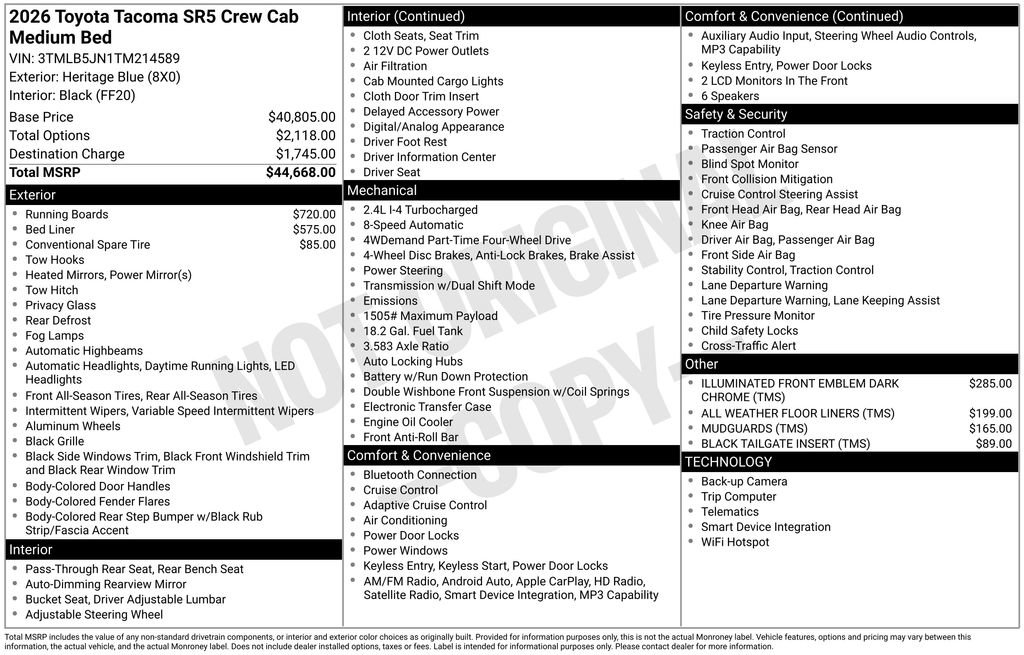 Used 2026 Toyota Tacoma SR5 AWD/4WD image 2