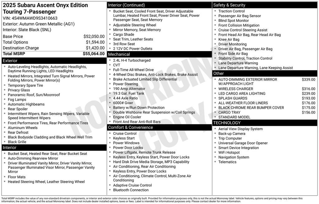 Certified 2025 Subaru Ascent Bronze Edition AWD/4WD image 7