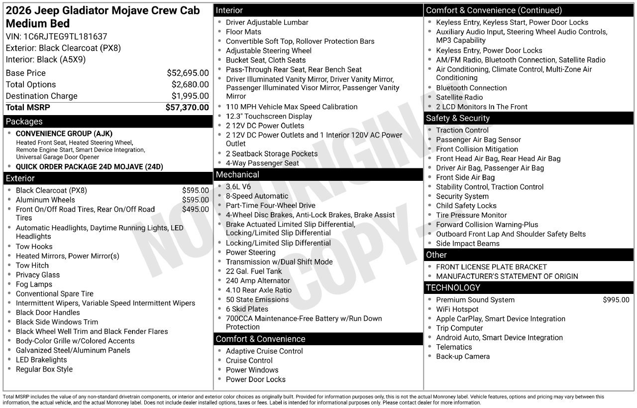 New 2026 Jeep Gladiator Mojave AWD/4WD image 31