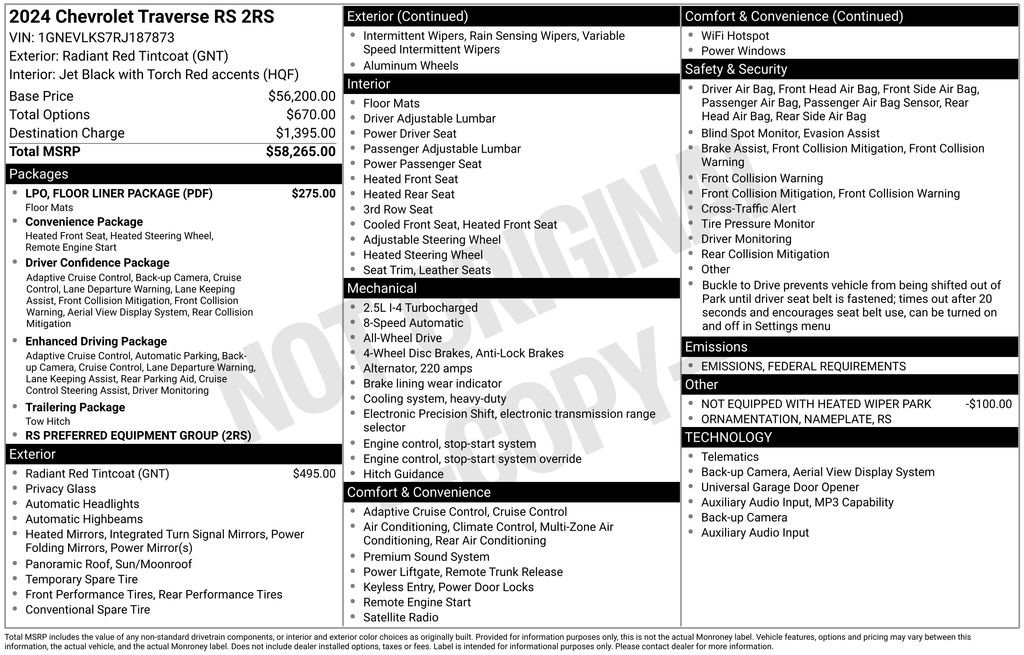 Certified 2024 Chevrolet Traverse RS w/ LPO, Floor Liner Package image 22