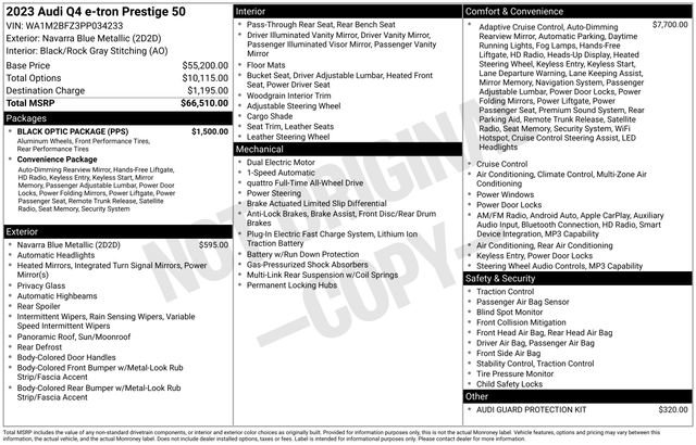 Used 2023 Audi Q4 e-tron Prestige w/ Black Optic Package AWD/4WD image 2