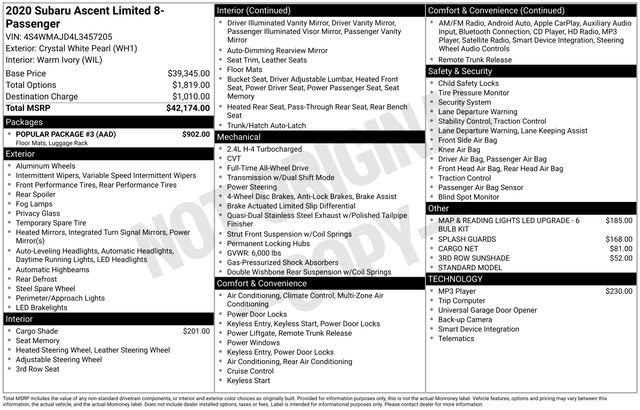 Used 2020 Subaru Ascent Limited w/ Popular Package #3 image 3