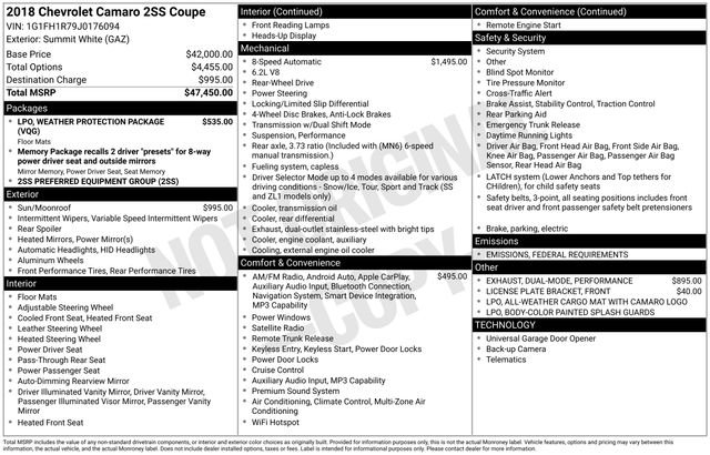 Used 2018 Chevrolet Camaro SS RWD image 41