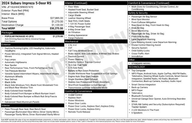 Certified 2024 Subaru Impreza RS w/ Popular Package #3 AWD/4WD image 13
