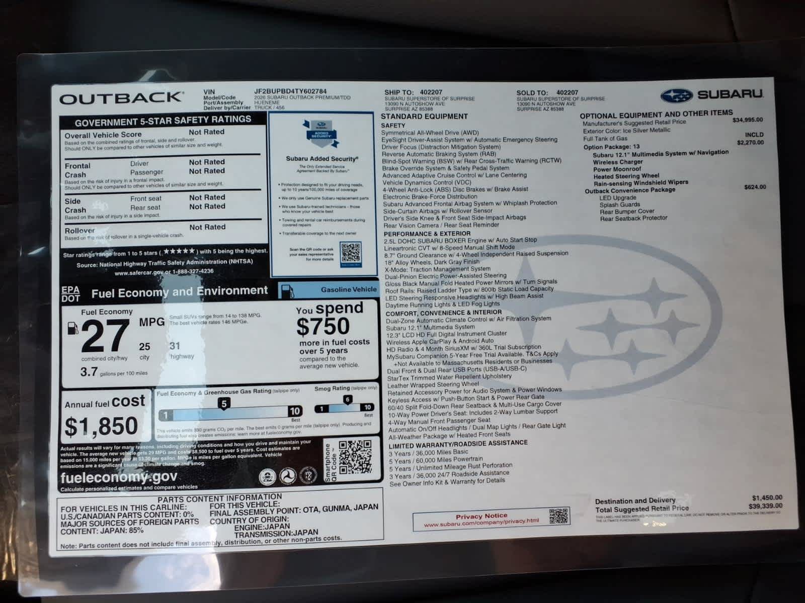 New 2026 Subaru Outback Premium AWD/4WD image 41