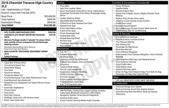 Used 2018 Chevrolet Traverse High Country w/ LPO, Floor Liner Package image 20