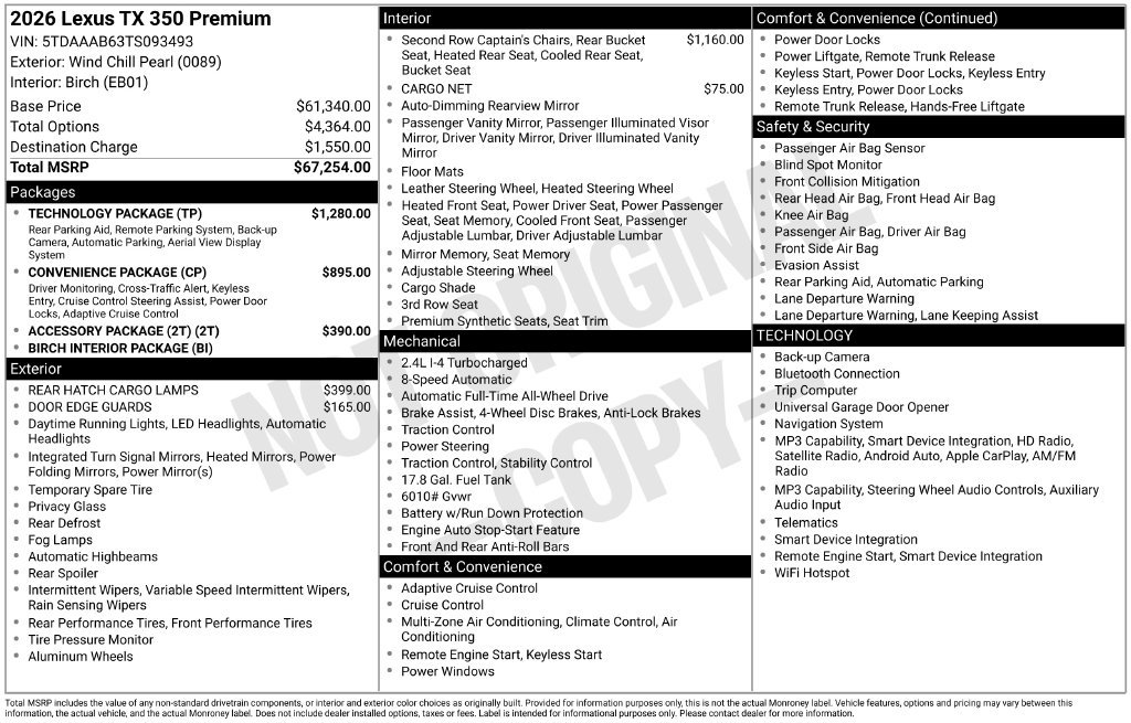 New 2026 Lexus TX 350 AWD w/ Technology Package image 4