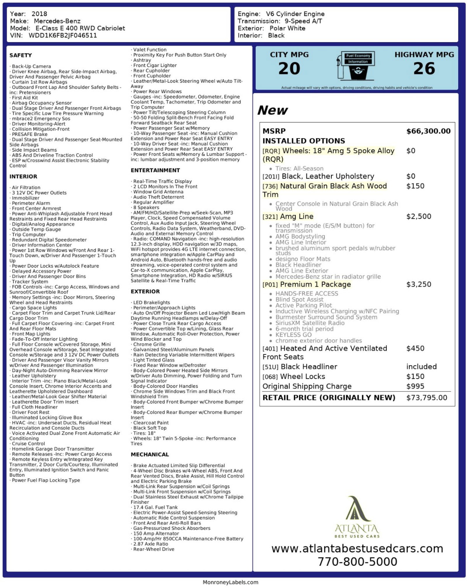 Used 2018 Mercedes-Benz E 400 Cabriolet w/ Premium 1 Package image 53