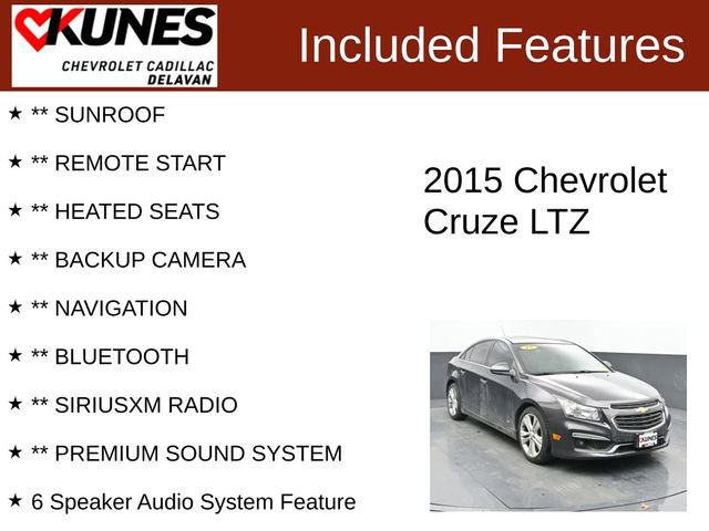 Used 2015 Chevrolet Cruze LTZ w/ Sun, Sound and Sport Package image 3