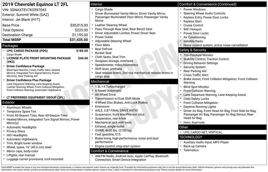 Used 2019 Chevrolet Equinox LT w/ LPO, Cargo Package image 38