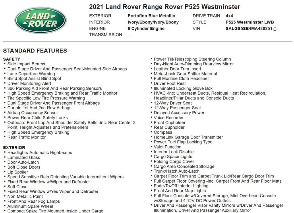 Used 2021 Land Rover Range Rover P525 Westminster Edition LWB AWD/4WD image 17