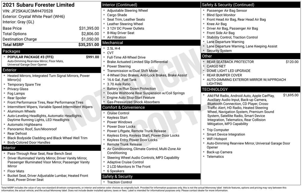 Certified 2021 Subaru Forester Limited w/ Popular Package #3 image 8