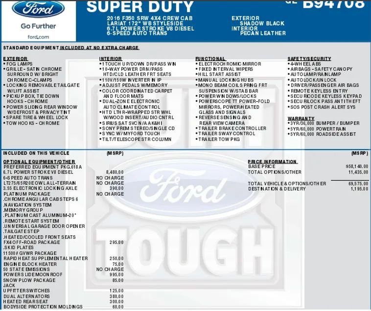 Used 2016 Ford F350 Platinum w/ FX4 Off-Road Package AWD/4WD image 2