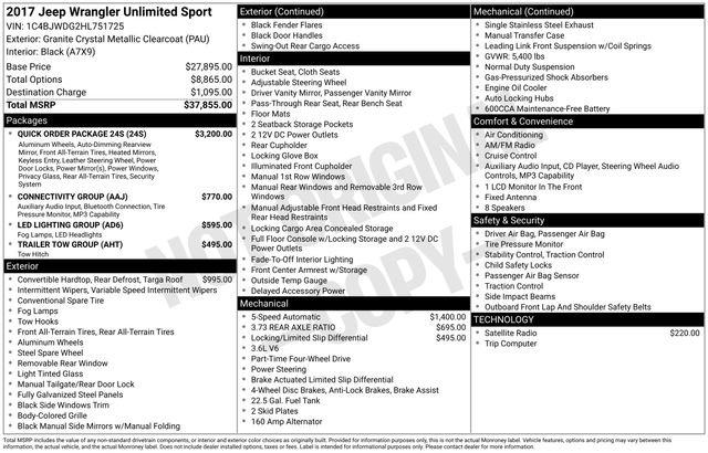 Used 2017 Jeep Wrangler Unlimited Sport w/ Quick Order Package 24S image 31