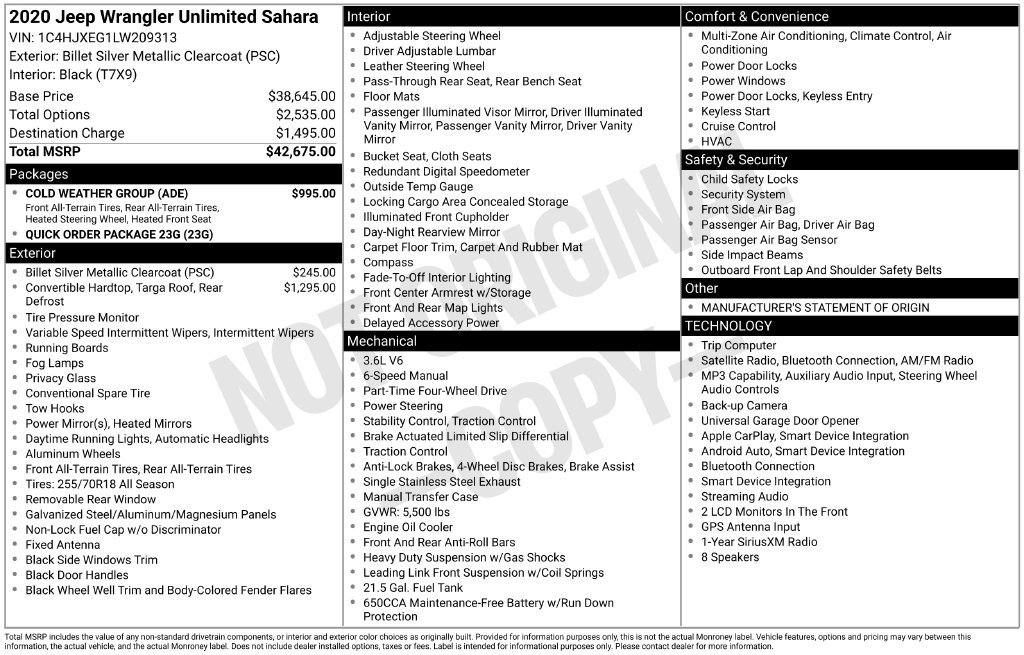 Certified 2020 Jeep Wrangler Unlimited Sahara w/ Cold Weather Group AWD/4WD image 4