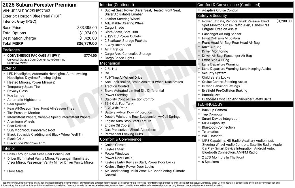 Used 2025 Subaru Forester Premium w/ Convenience Package #1 AWD/4WD image 5