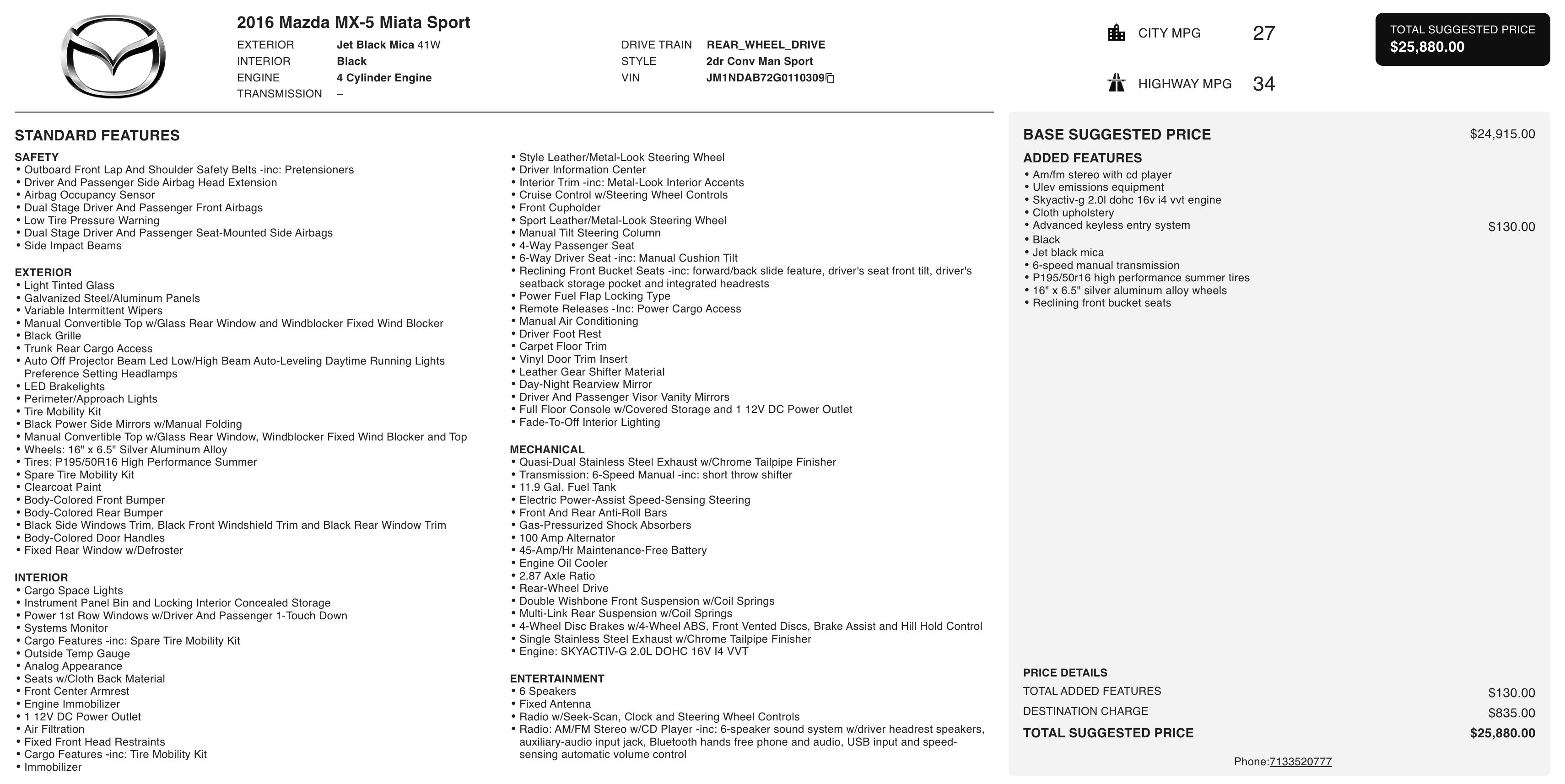 Used 2016 MAZDA MX-5 Miata Sport image 4