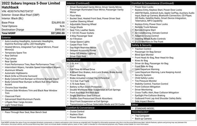 Used 2022 Subaru Impreza 2.0i Limited image 29