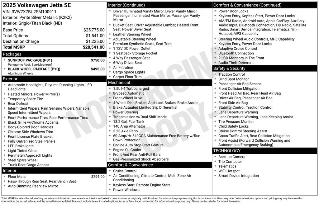 Used 2025 Volkswagen Jetta SE w/ Sunroof Package FWD image 9