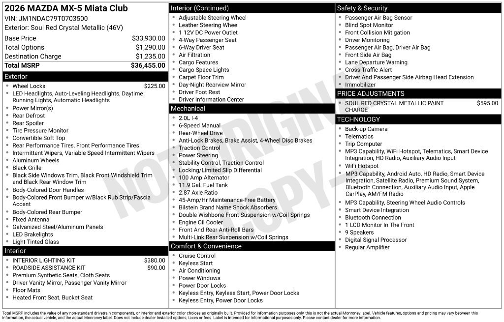 New 2026 MAZDA MX-5 Miata Club RWD image 10