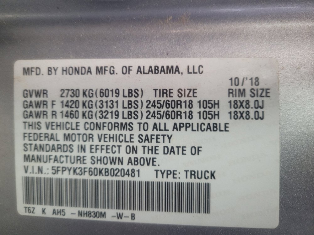 Used 2019 Honda Ridgeline RTL-T image 33