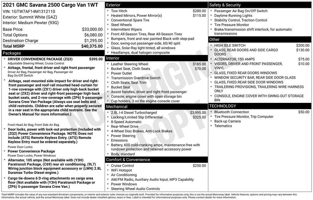 Certified 2021 GMC Savana 2500 w/ Driver Convenience Package RWD image 34