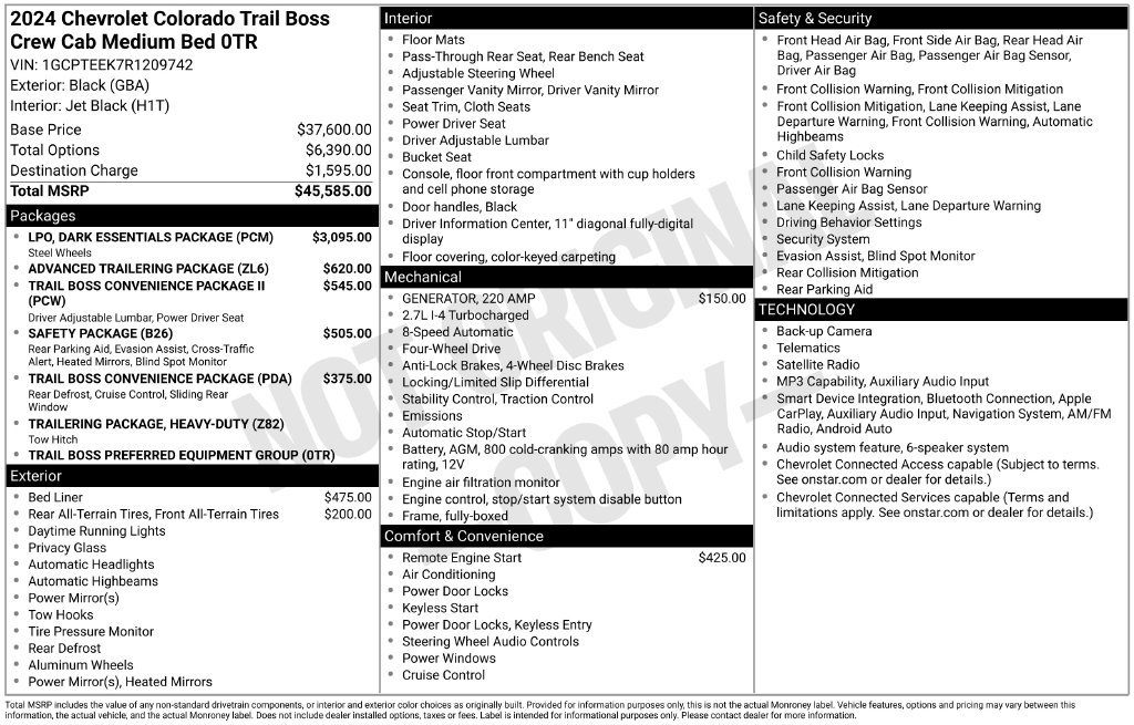 Used 2024 Chevrolet Colorado Trail Boss w/ LPO, Dark Essentials Package AWD/4WD image 2