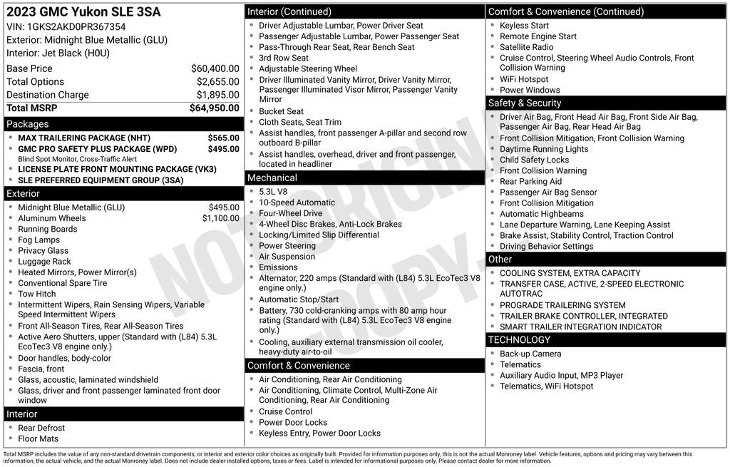 Used 2023 GMC Yukon SLE w/ Max Trailering Package image 6