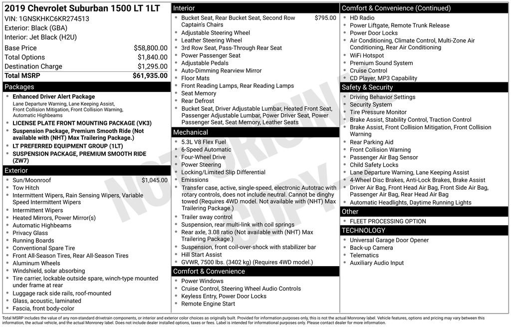 Certified 2019 Chevrolet Suburban LT AWD/4WD image 36