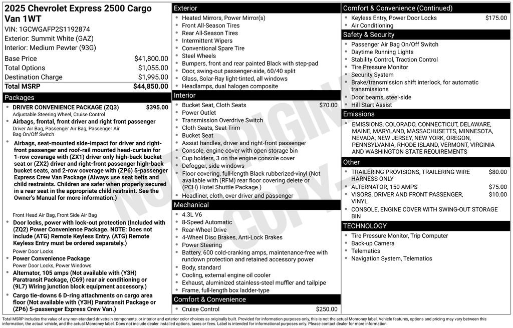 New 2025 Chevrolet Express 2500 w/ Driver Convenience Package image 18