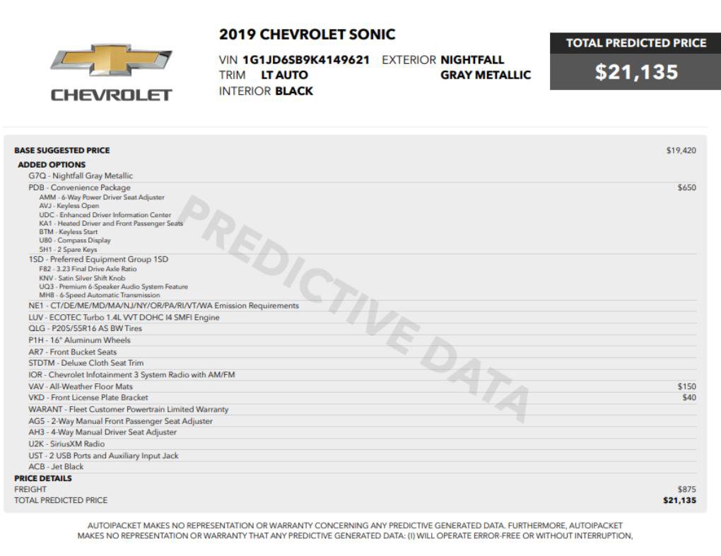 Used 2019 Chevrolet Sonic LT w/ Convenience Package FWD image 2