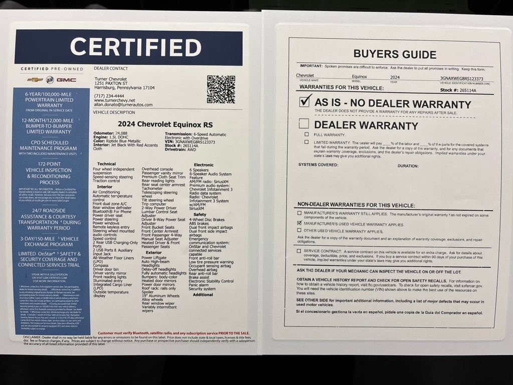 Certified 2024 Chevrolet Equinox RS w/ LPO, Floor Liner Package image 31