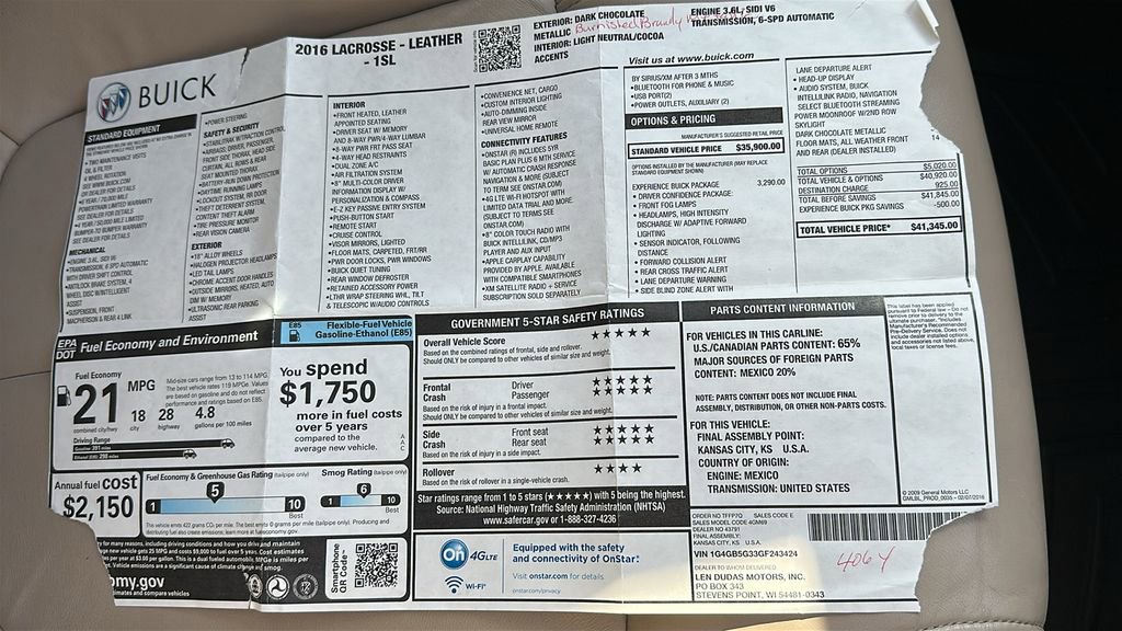 Used 2016 Buick LaCrosse Leather w/ Experience Buick Package image 30